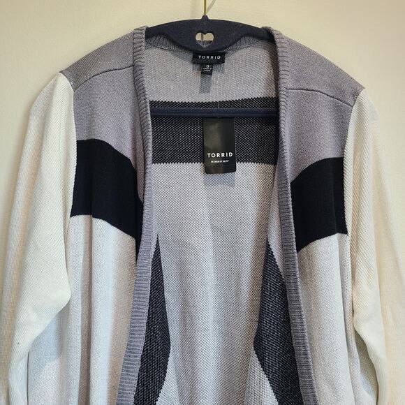 Torrid Cardigan Size 0 Large Long Sleeve Drape Sweater Coat Striped Open Front - Picture 3 of 12